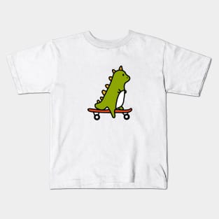 Cartoon Dinosaur Riding A Skateboard Kids T-Shirt